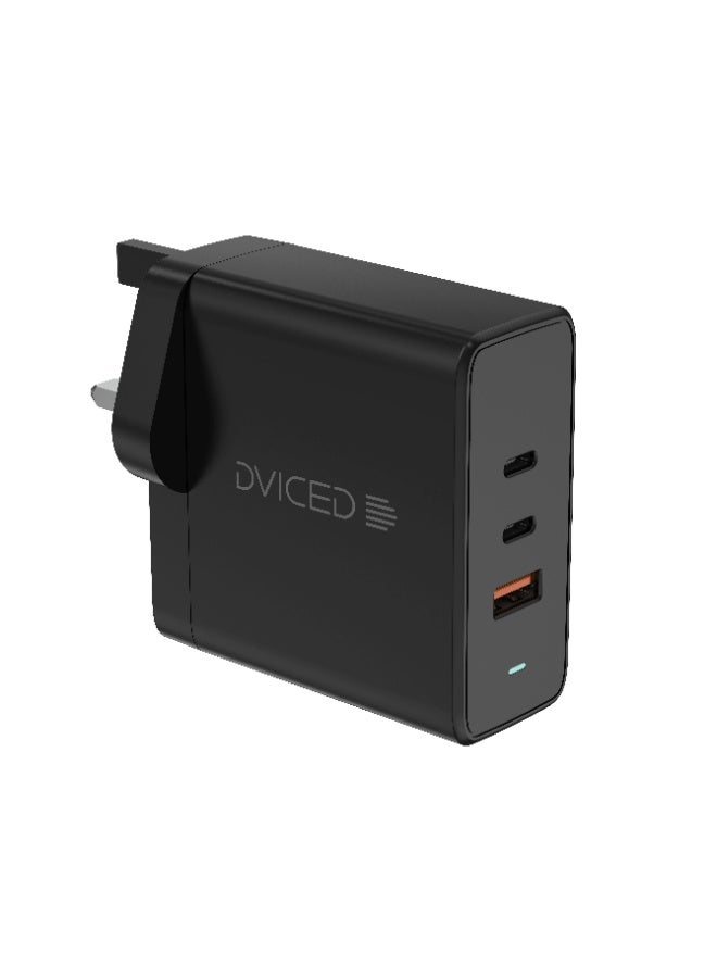 Dviced Wall charger with 65W GaN - 2 USB-C 1 USB-A ports UK plug - Black - Image 1