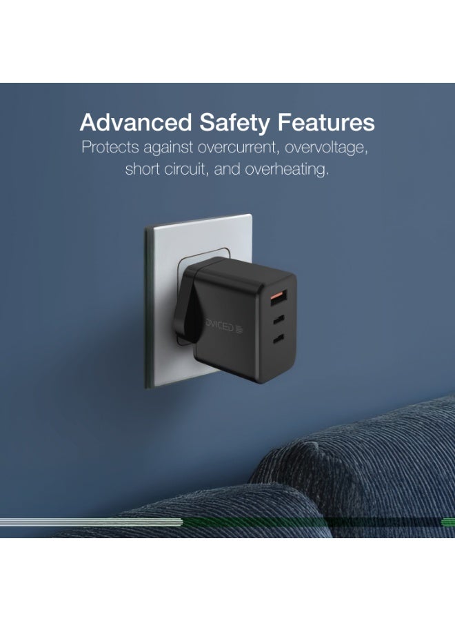 Dviced Wall charger with 65W GaN - 2 USB-C 1 USB-A ports UK plug - Black - Image 5