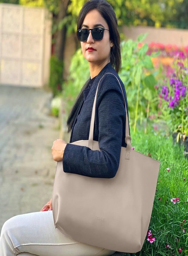 IMARS Women’s Beige Textured Tote Bag | Large Vegan Leather Shoulder Handbag for Office, Daily & Travel Use with Tassel & Free Pouch - Image 2