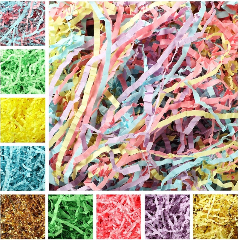 Zonon 10 Pack 300g Crinkle Cut Paper Shred Filler for Packing and Empty Basket Filler, Raffia Tissue Paper Stuffers Gift Boxes for Wrapping Party Supplies(Cute Color) - Image 1