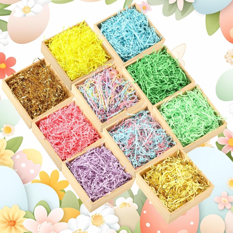 Zonon 10 Pack 300g Crinkle Cut Paper Shred Filler for Packing and Empty Basket Filler, Raffia Tissue Paper Stuffers Gift Boxes for Wrapping Party Supplies(Cute Color) - Image 2