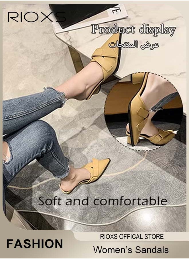 ريوكس - نعال نسائية، صندل بدون ظهر، نعال غير رسمية منخفضة الكعب للنساء، أحذية كعب مكتنزة للعمل والحفلة، انزلاقات مريحة على أحذية درسية للبول - Image 1