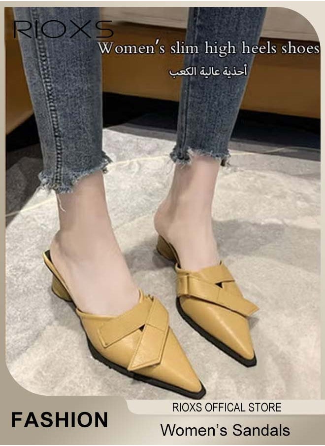 ريوكس - نعال نسائية، صندل بدون ظهر، نعال غير رسمية منخفضة الكعب للنساء، أحذية كعب مكتنزة للعمل والحفلة، انزلاقات مريحة على أحذية درسية للبول - Image 1