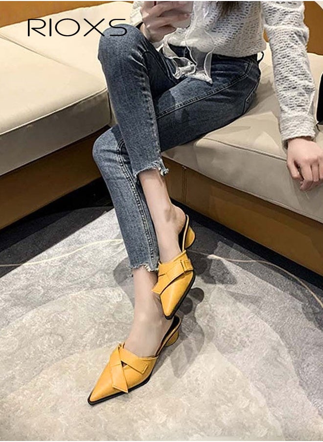 RIOXS Women's Mules, Closed Pointed Toe Strapless Backless Sandals, Casual Low Heeled Sandals For Women, Chunky Heel Slippers For Work And Party, Comfortable Slip On Mules Dressy Shoes  - Image 2