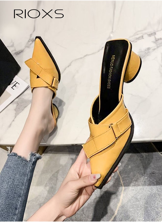 RIOXS Women's Mules, Closed Pointed Toe Strapless Backless Sandals, Casual Low Heeled Sandals For Women, Chunky Heel Slippers For Work And Party, Comfortable Slip On Mules Dressy Shoes  - Image 4