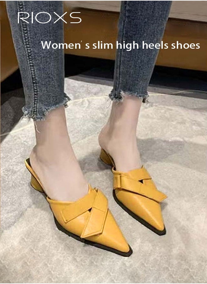 RIOXS Women's Mules, Closed Pointed Toe Strapless Backless Sandals, Casual Low Heeled Sandals For Women, Chunky Heel Slippers For Work And Party, Comfortable Slip On Mules Dressy Shoes  - Image 3