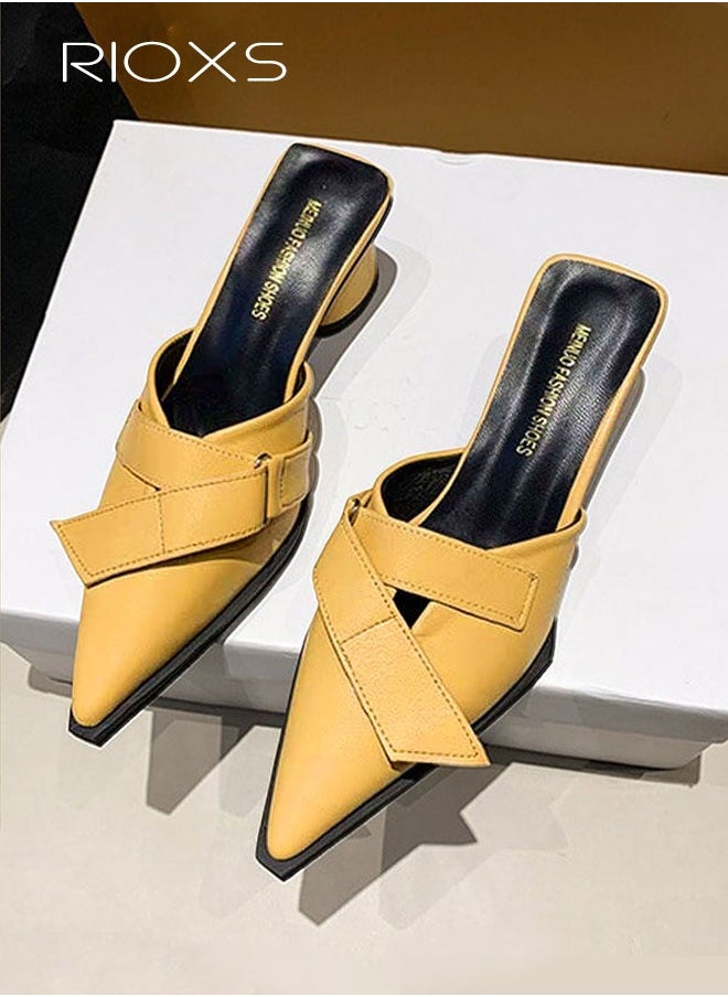 RIOXS Women's Mules, Closed Pointed Toe Strapless Backless Sandals, Casual Low Heeled Sandals For Women, Chunky Heel Slippers For Work And Party, Comfortable Slip On Mules Dressy Shoes  - Image 5