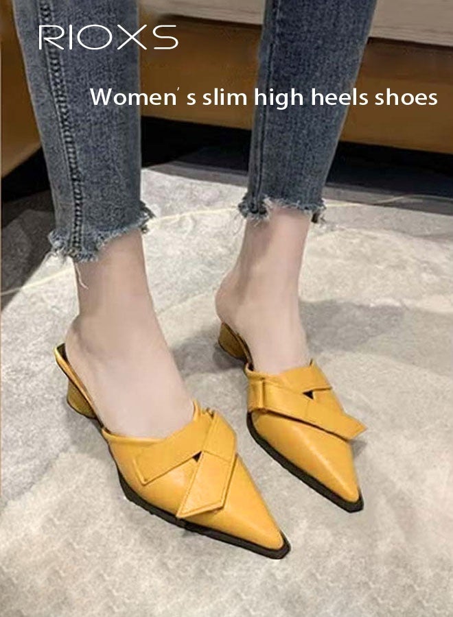 RIOXS Women's Mules, Closed Pointed Toe Strapless Backless Sandals, Casual Low Heeled Sandals For Women, Chunky Heel Slippers For Work And Party, Comfortable Slip On Mules Dressy Shoes - Image 1