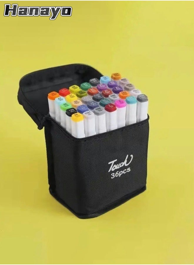 Hanayo 36 Colours Double Head Drawing Kit Coloring Markers for Painting Coloring Sketching and Drawing Animation Design Watercolor Brush Pens Dual Tips Art Markers Pen for Kids & Adult (White)  - Image 1