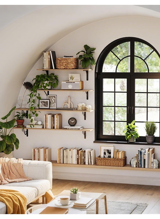 Floating Shelves, 4 Sets Wall Wooden Shelves for Décor, Mounted Bathroom Shelf Storage, Book Wall, Bedroom, Living Room – Log color - Image 5