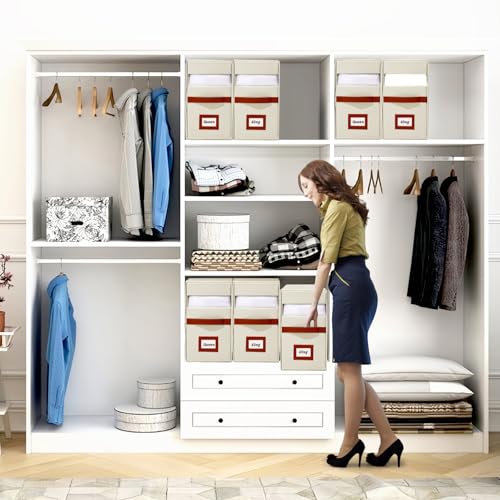 Jumpso 2 Pack Foldable Sheet Organizers and Storage with Oxford Fabric, Clear PVC Window & Leather Handle – Linen Closet Shett Storage for Bedding, Blankets, Duvet Cover Set, Quilt - Image 4