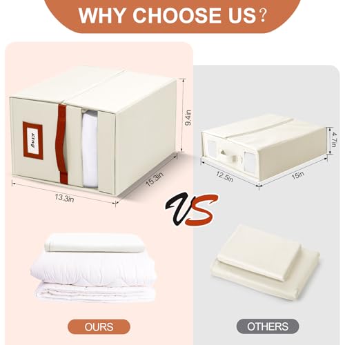 Jumpso 2 Pack Foldable Sheet Organizers and Storage with Oxford Fabric, Clear PVC Window & Leather Handle – Linen Closet Shett Storage for Bedding, Blankets, Duvet Cover Set, Quilt - Image 2