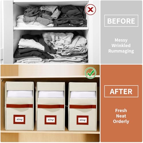 Jumpso 2 Pack Foldable Sheet Organizers and Storage with Oxford Fabric, Clear PVC Window & Leather Handle – Linen Closet Shett Storage for Bedding, Blankets, Duvet Cover Set, Quilt - Image 5
