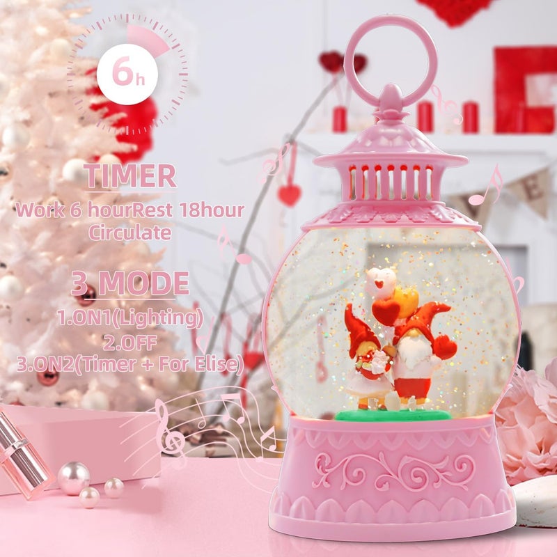 Aixuler Valentine's Day Gnomes Snow Globe Musical Decor,Valentines Day Couple Gnomes Light Up Snow Globe 6H Timer, USB/Battery Operated,Valentines Day Gifts for Her, Teacher, Girls, Him - Wedding for Women - Image 5