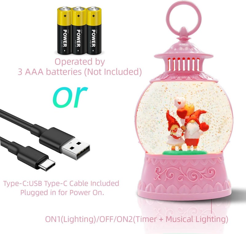 Aixuler Valentine's Day Gnomes Snow Globe Musical Decor,Valentines Day Couple Gnomes Light Up Snow Globe 6H Timer, USB/Battery Operated,Valentines Day Gifts for Her, Teacher, Girls, Him - Wedding for Women - Image 4