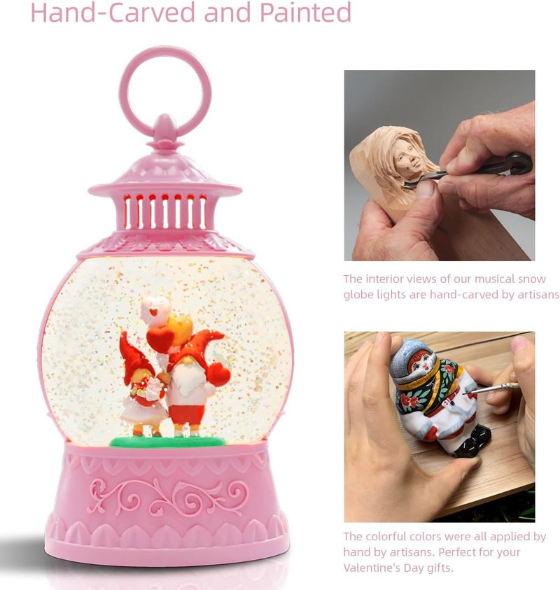 Aixuler Valentine's Day Gnomes Snow Globe Musical Decor,Valentines Day Couple Gnomes Light Up Snow Globe 6H Timer, USB/Battery Operated,Valentines Day Gifts for Her, Teacher, Girls, Him - Wedding for Women - Image 2