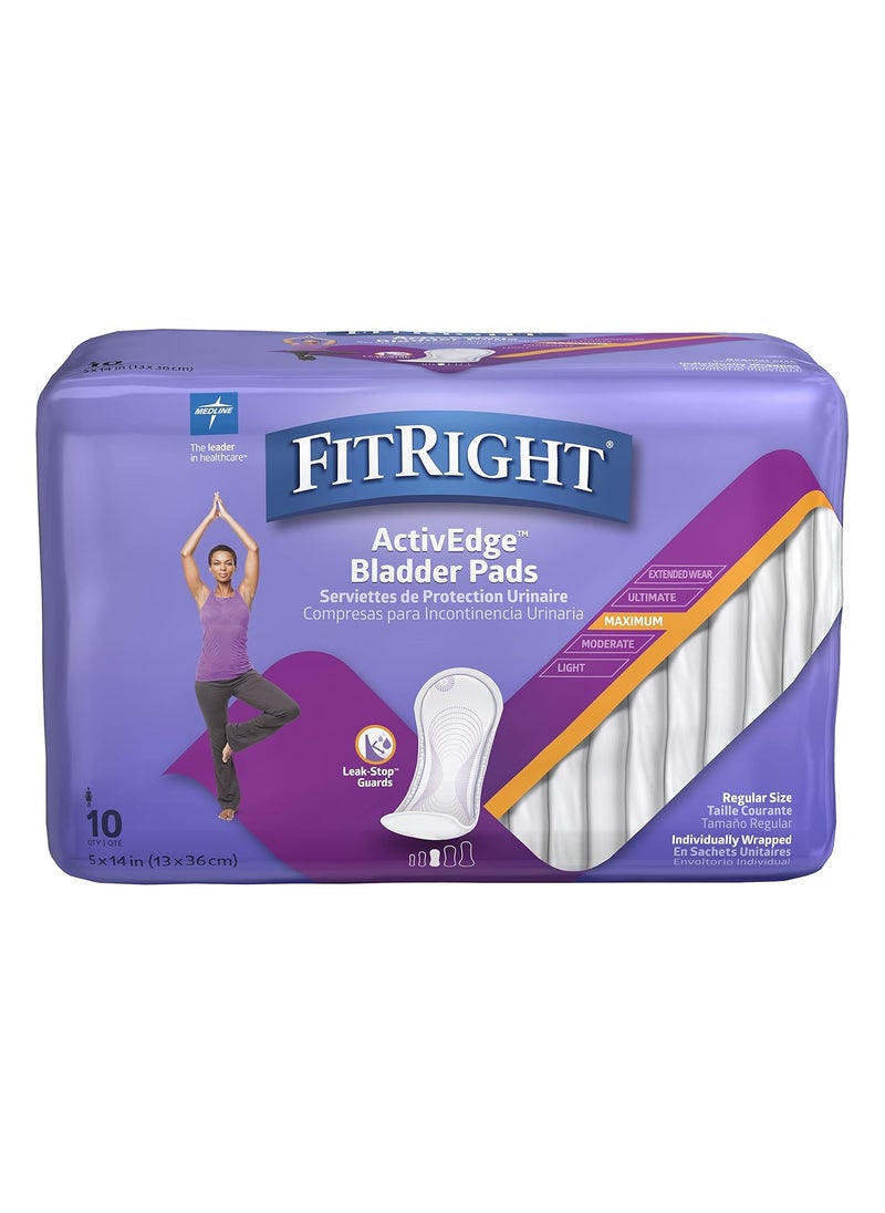 Medline FitRight Incontinence Bladder Control Pads, Maximum Absorbency, 5.5" x 13.75", 10 Count (Pack of 12) 