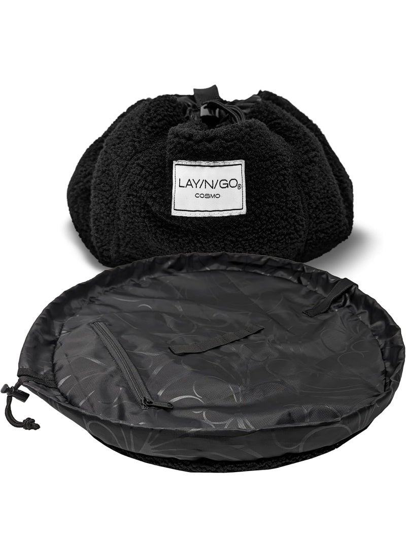 Lay-n-Go Lay-n-Go Cosmo Drawstring Cosmetic & Makeup Bag Organizer - Portable Zipper Pocket Bag w/Makeup Loops - Durable, Machine Washable for Travel (20', Comfort/Black) 
