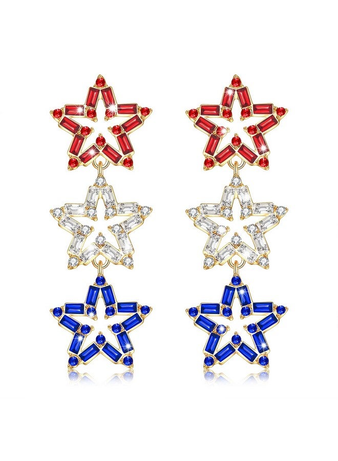 CEALXHENY 4Th Of July Earrings, 4Th Of July Outfits For Women, 4Th Of July Accessories, Patriotic Letter Usa Earrings, Beaded American Flag Star Earrings (Star 5) - Image 1