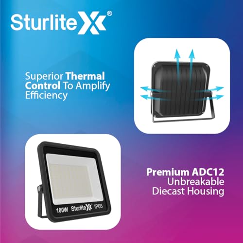 Sturlite Toddo 100 W LED Flood Light| Cool White 6500K Color Temperature LED Lamp| IP66 Waterproof Surge Protection Focus Light for Factory, Garage, Parking, Garden, Playground & Shop - (Pack of 1) - Image 4