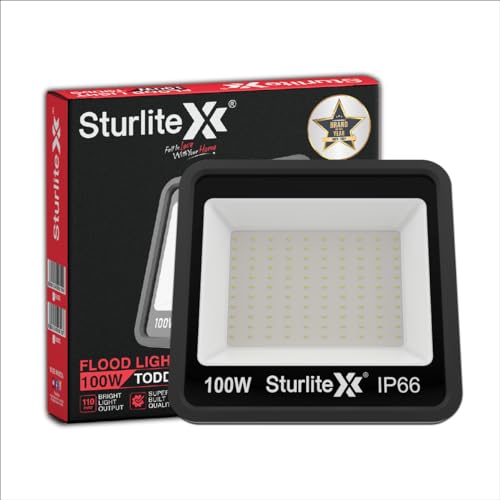 Sturlite Toddo 100 W LED Flood Light| Cool White 6500K Color Temperature LED Lamp| IP66 Waterproof Surge Protection Focus Light for Factory, Garage, Parking, Garden, Playground & Shop - (Pack of 1) - Image 1