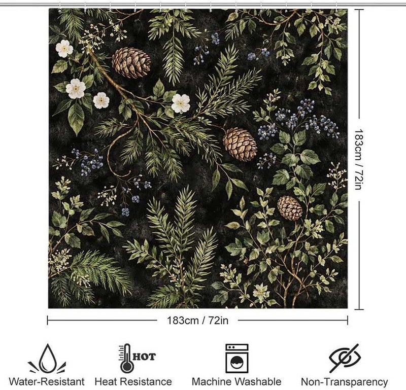 Botanical Forest Design with Pinecones and FlowersShower Curtain for Bathroom Waterproof Tan Shower Curtain with Hooks 71 inch x 71 inch - Image 3