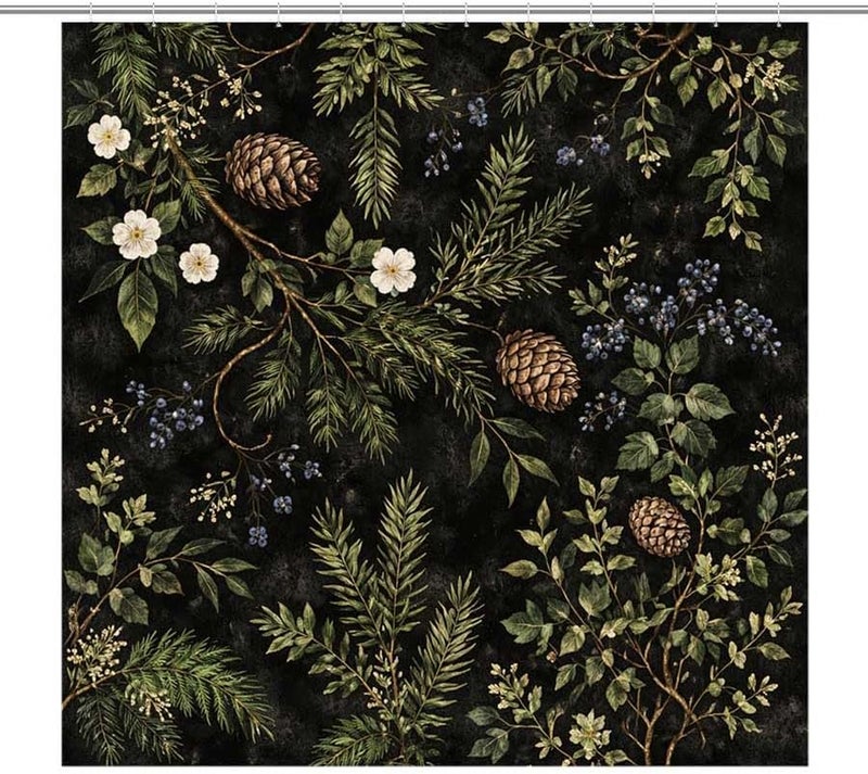Botanical Forest Design with Pinecones and FlowersShower Curtain for Bathroom Waterproof Tan Shower Curtain with Hooks 71 inch x 71 inch - Image 1