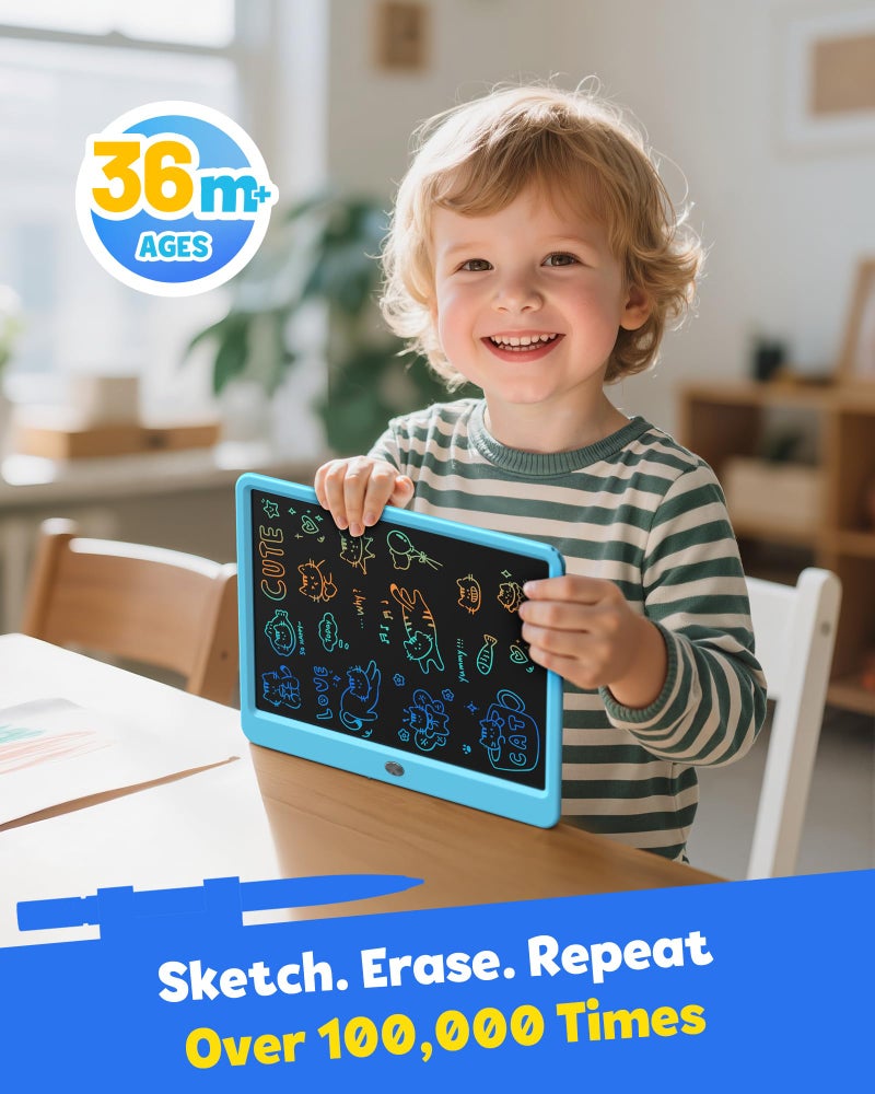 TEKFUN LCD Writing Tablet for Kids Boys Toys, 12 Inch Erasable Doodle Board Colorful Doodle Pad, Mess Free Coloring Board Games Toys Gifts for Toddlers Boys Adults (Blue) - Image 2