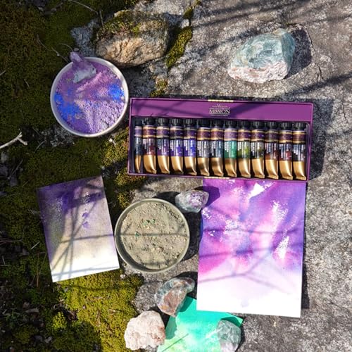 Mijello Mission Tourmaline Hyper TwoTone Watercolor Set 15ml Tubes 12 Colors Unique Granulation with Genuine Tourmaline Mineral Pigments for Art work Craft_MGC8012T - Image 5