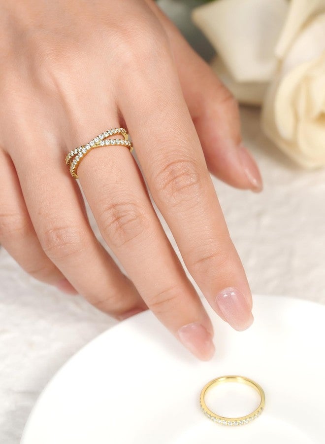 IMOLOVE Moissanite Wedding Band, Criss Cross Ring, Yellow Gold Plated Sterling Silver, Size 7 - Image 3