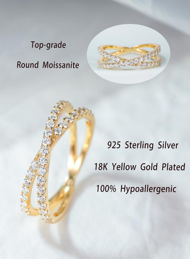 IMOLOVE Moissanite Wedding Band, Criss Cross Ring, Yellow Gold Plated Sterling Silver, Size 7 - Image 2