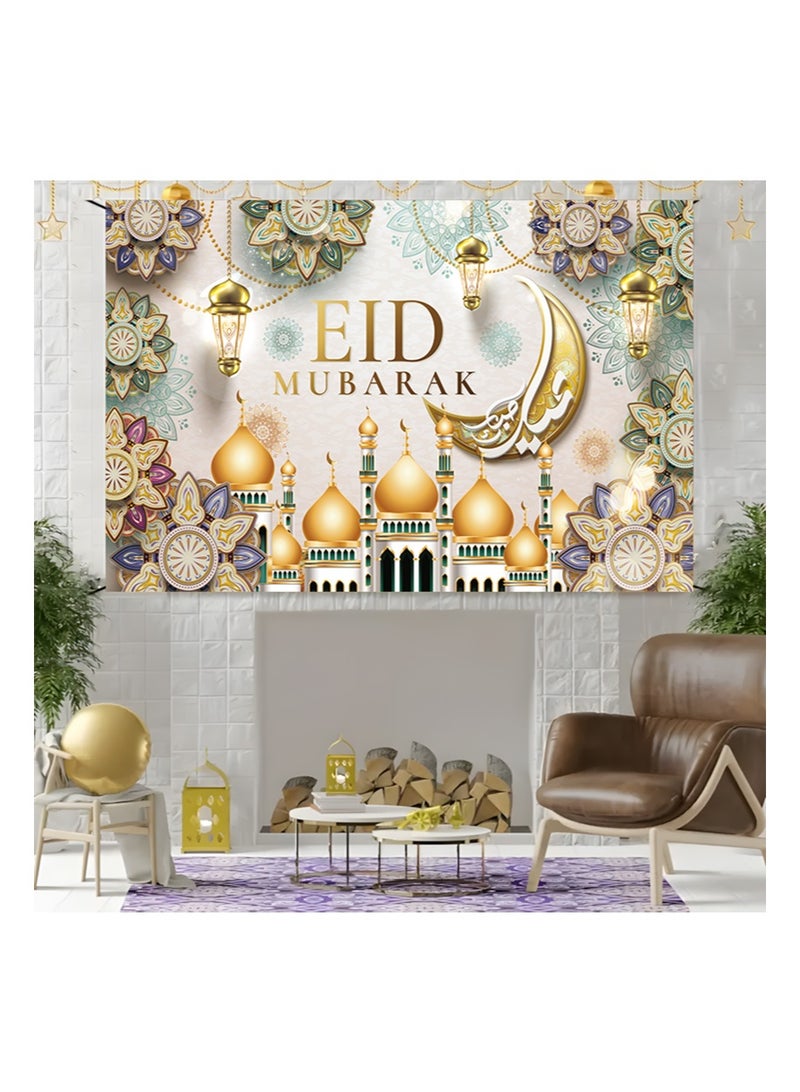 Aikanbo Ramadan Party Backdrop Banner,Islamic Eid Mubarak Backdrop Banner 70.8 x 43.3inch/180 x 110cm,Muslim Ramadan Banner for Eid Mubarak Indoor Decorations,Eid Mubarak Fabric Backdrop for Eid Celebration,Islamic Home Decor Background - Image 4