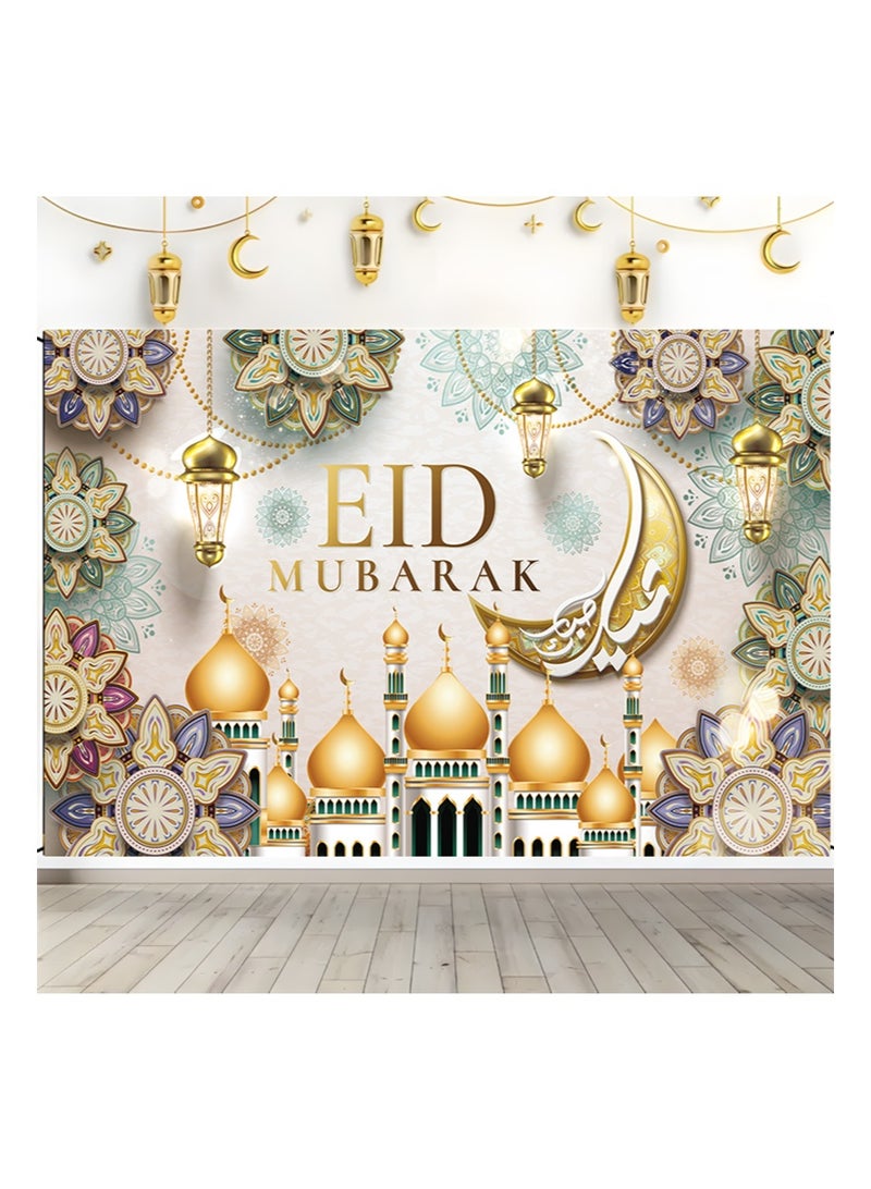 Aikanbo Ramadan Party Backdrop Banner,Islamic Eid Mubarak Backdrop Banner 70.8 x 43.3inch/180 x 110cm,Muslim Ramadan Banner for Eid Mubarak Indoor Decorations,Eid Mubarak Fabric Backdrop for Eid Celebration,Islamic Home Decor Background - Image 1