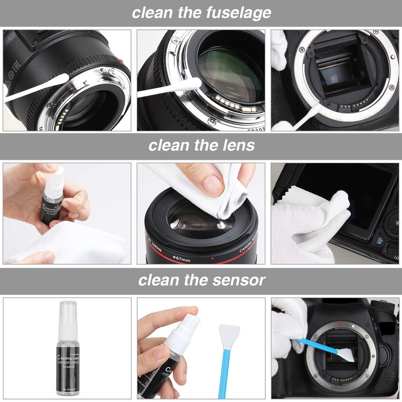Zacro 14-in-1 Camera Lens Cleaning Kit - Mirrorless & DSLR Sensor Cleaning Kit for Canon, Sony, Nikon Including Lens Blower, Detergent, Swabs, Cloth, Pen, Brush - Image 3