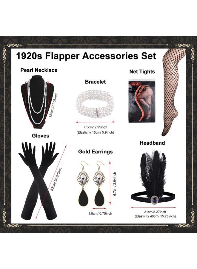 PLULON 1920s Flapper Dress with Sequins and Fringe and 20s Accessories Set (Black and Splitter) - Image 5