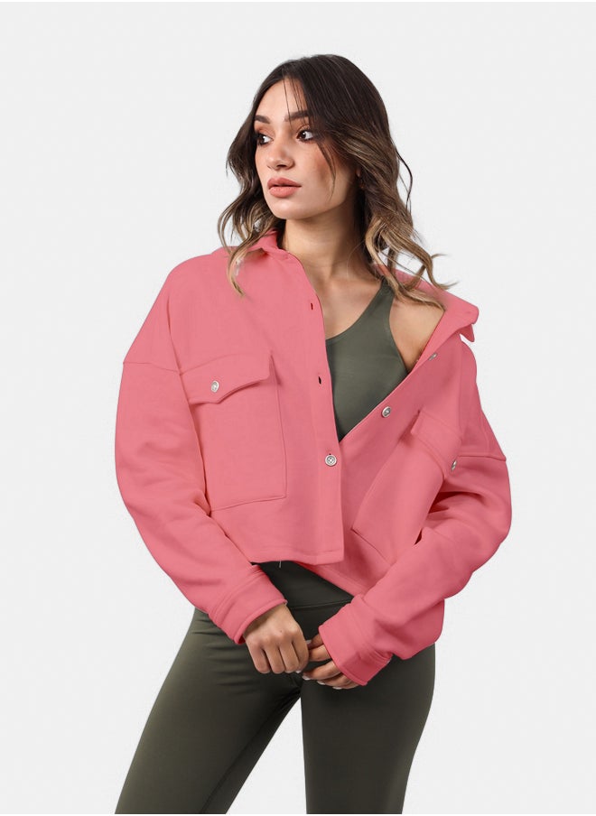 SHECHICK Shechick Melton Dusty Pink Crop Shirt  - Image 1