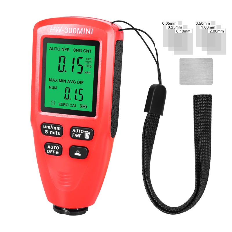 Paint Thickness Gauge Red: HD Display Anti-slip Design - Auto Substrate Detection Paint Thickness Meter for Used Car Inspection, Metal Processing, Outdoor Use - Image 1