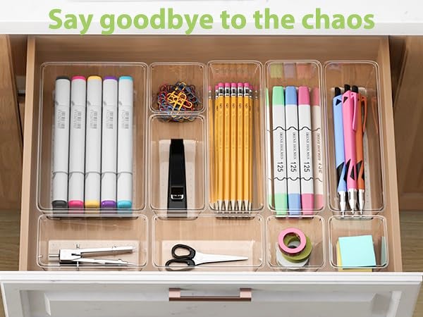 Freshmage 12 Piece Clear Drawer Organizer Set 3 Sizes Bathroom Vanity Organizer Trays and Storage Bins for Makeup Cosmetics Jewelry and Gadgets Perfect for Office Kitchen Bedroom Bathroom Use - Image 3
