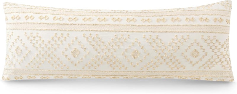 DOWNSTORIA Body Pillow Cover, Boho Cutwork Decorative Body Pillowcase, Ultra Soft Microfiber Long Pillowcase with Envelope Closure 20x54 inch (Boho Beige) - Image 1