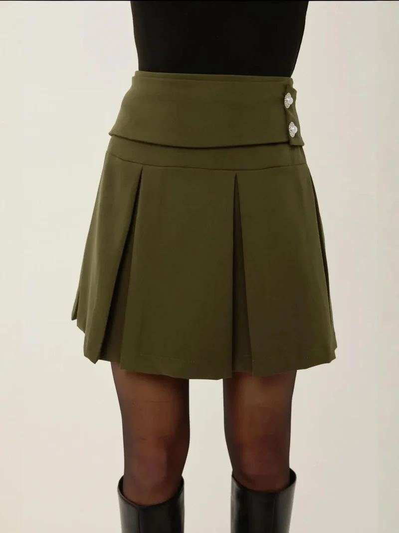 HICCUP Pleated Mini Skirt with Pearl Detail