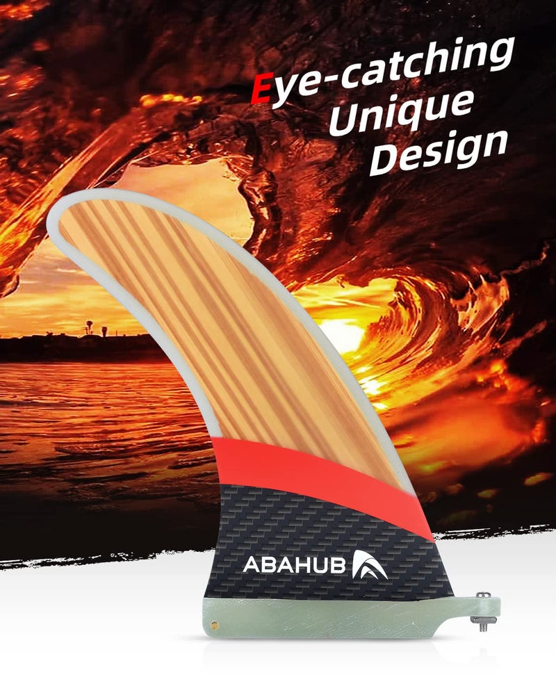 Abahub زعنفة مركزية فردية 9 بوصة من أبا هوب مع 1 برغي عرضي، ألياف زجاجية + قشرة خشب الساج، زعانف بديلة 9 بوصة للوح التزلج، لوح التجديف، لوح طويل، ألياف زجاجية مع قشرة خشب الساج - Image 5