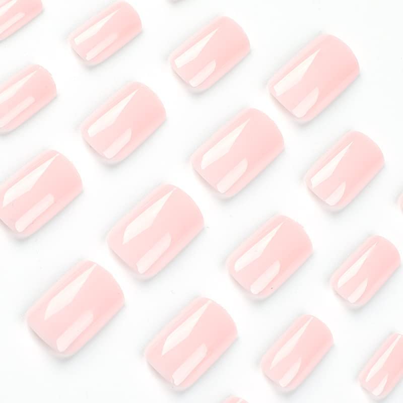 XCREANDO Baby Pink Nails Press ons, Press on Nails Medium Square Glue on Nails Medium Length, Short Acrylic Nails Glue on Medium Coffin Nails Fake Nails False Nails for Women, Thick Solid Color Gel Nails 24Pcs - Image 4