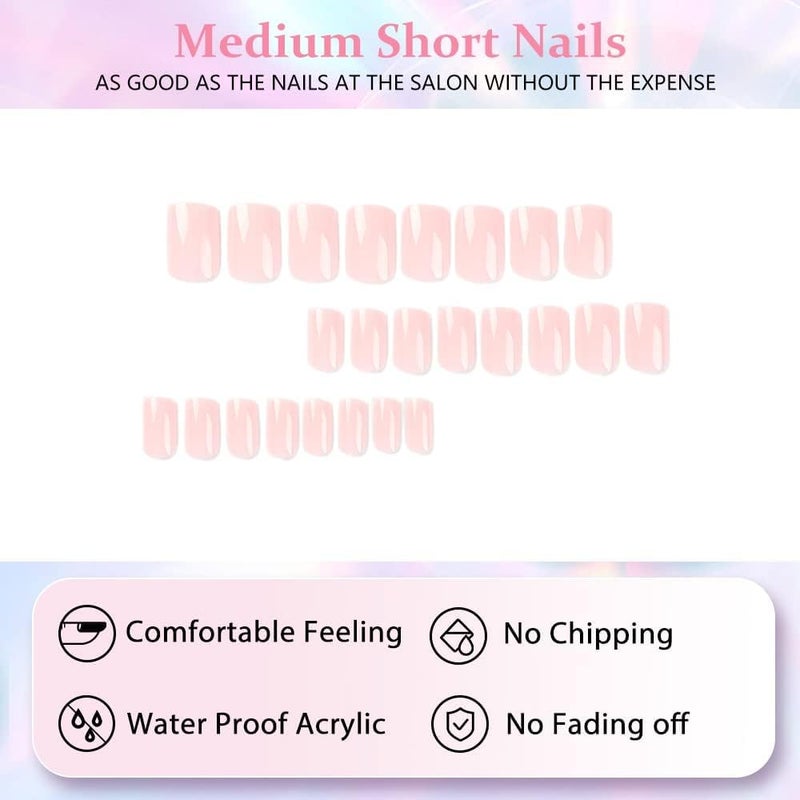 XCREANDO Baby Pink Nails Press ons, Press on Nails Medium Square Glue on Nails Medium Length, Short Acrylic Nails Glue on Medium Coffin Nails Fake Nails False Nails for Women, Thick Solid Color Gel Nails 24Pcs - Image 3
