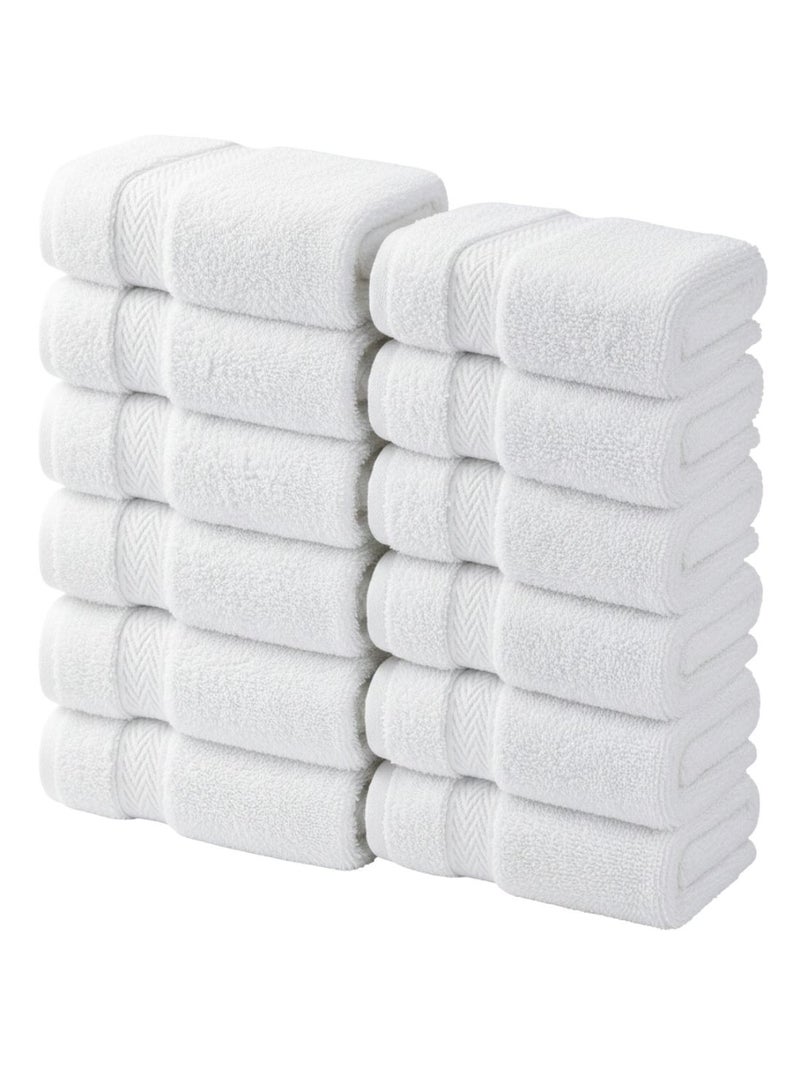 1Chase Set of 12- 100% Cotton Luxury Face Towel. Soft and Absorbent Towel Set - Perfect for Bathroom, Gym, and Spa, White, 33x33CM - Image 1