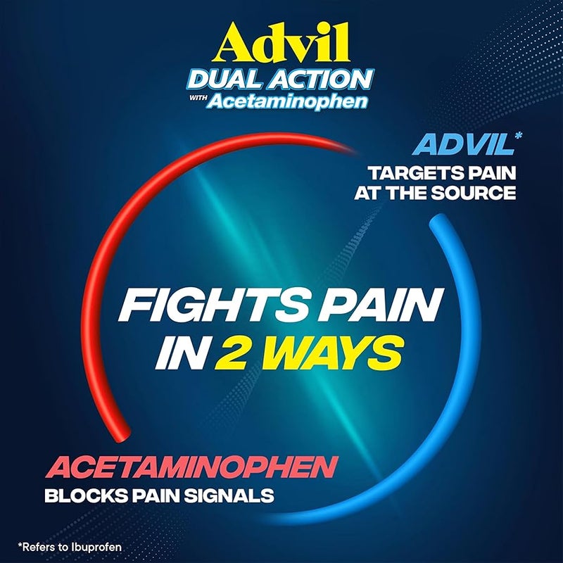 Advil Dual Action Coated Caplets with Acetaminophen, 250 Mg Ibuprofen and 500 Mg Acetaminophen Per Dose (2 Dose Equivalent) for 8 Hour Pain Relief - 216 Count - Image 2