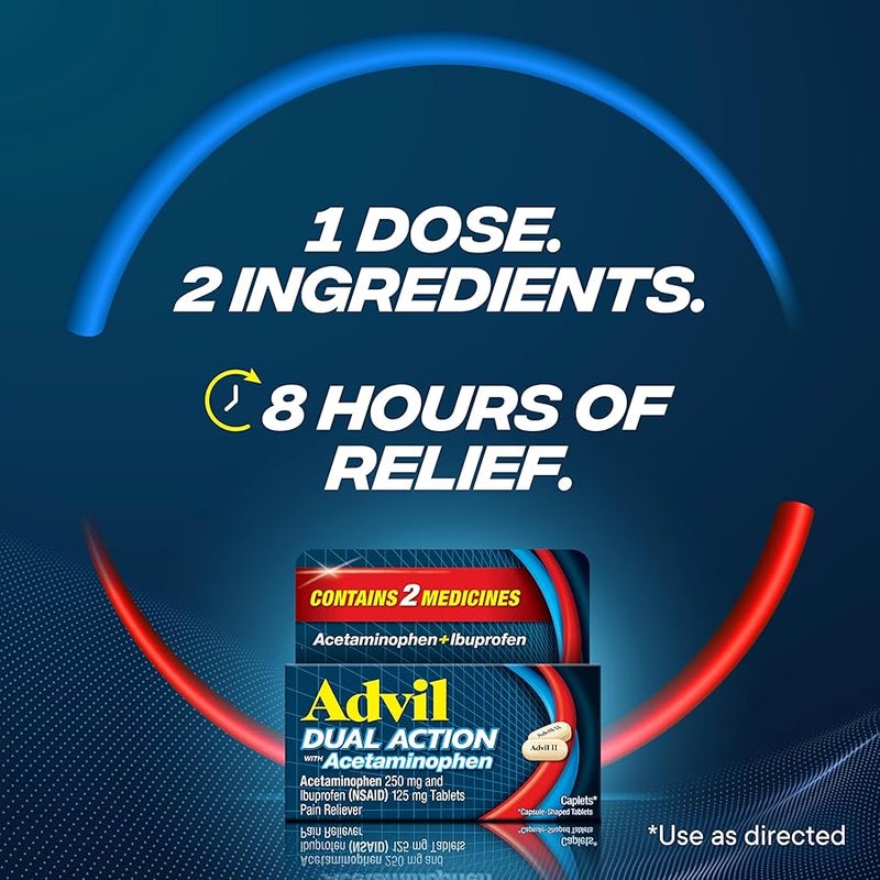 Advil Dual Action Coated Caplets with Acetaminophen, 250 Mg Ibuprofen and 500 Mg Acetaminophen Per Dose (2 Dose Equivalent) for 8 Hour Pain Relief - 216 Count - Image 5