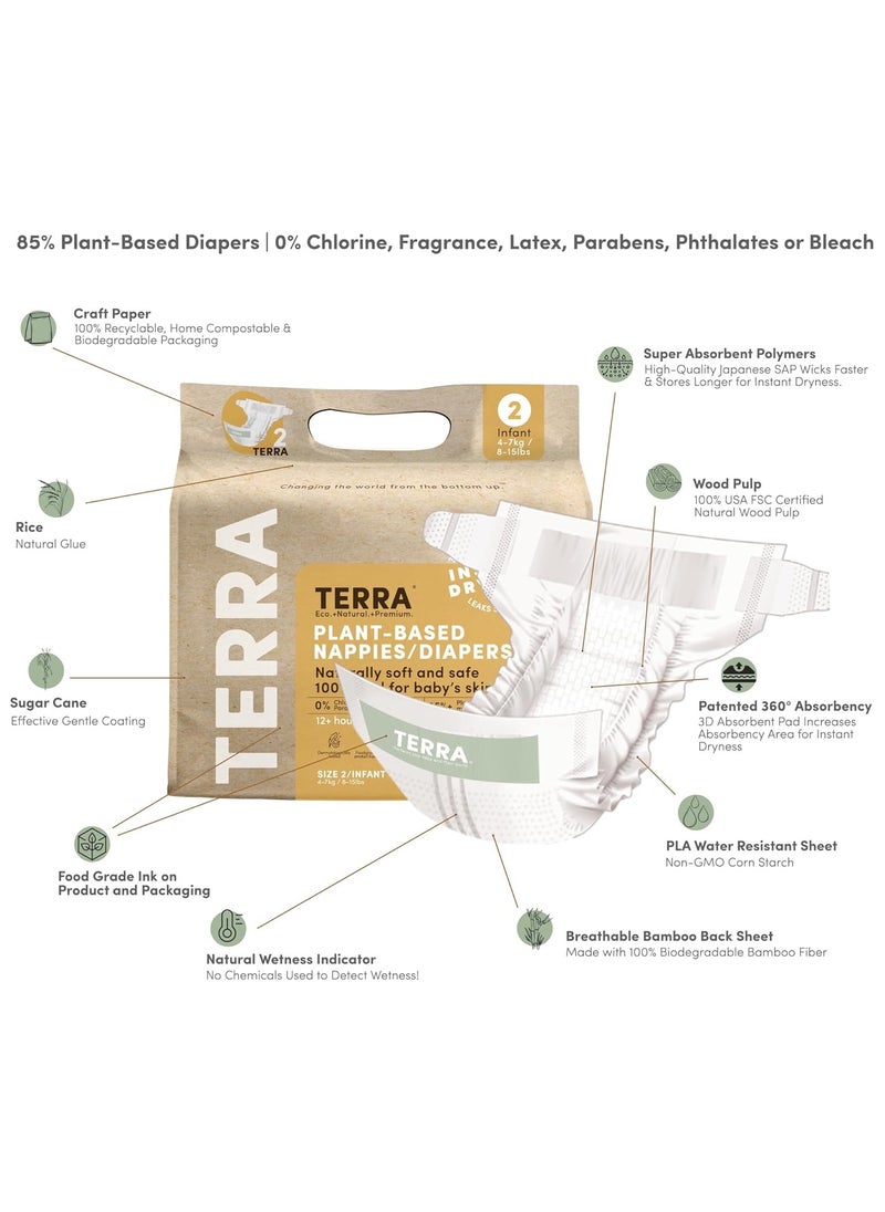 Terra Size 2 Diapers: 85% Plant-Based Diapers, Ultra-Soft & Chemical-Free for Sensitive Skin, Superior Absorbency for Day or Nighttime Diapers, Designed for Babies 8-15 Pounds, 22 Count  - Image 2