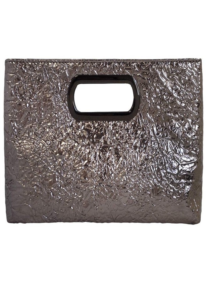 JNB Crushed Metallic Top Handle Clutch, Pewter - Image 1