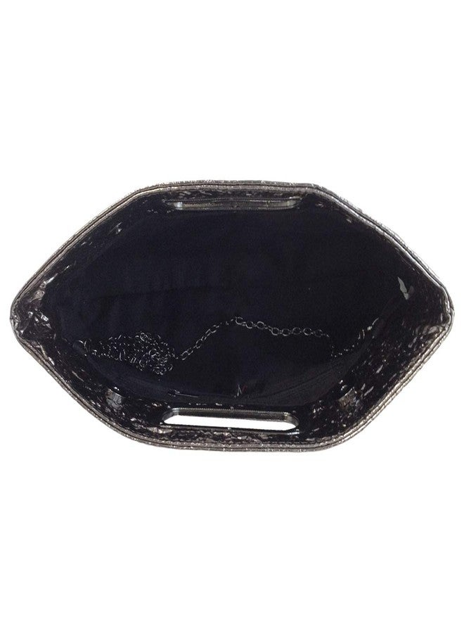 JNB Crushed Metallic Top Handle Clutch, Pewter - Image 5