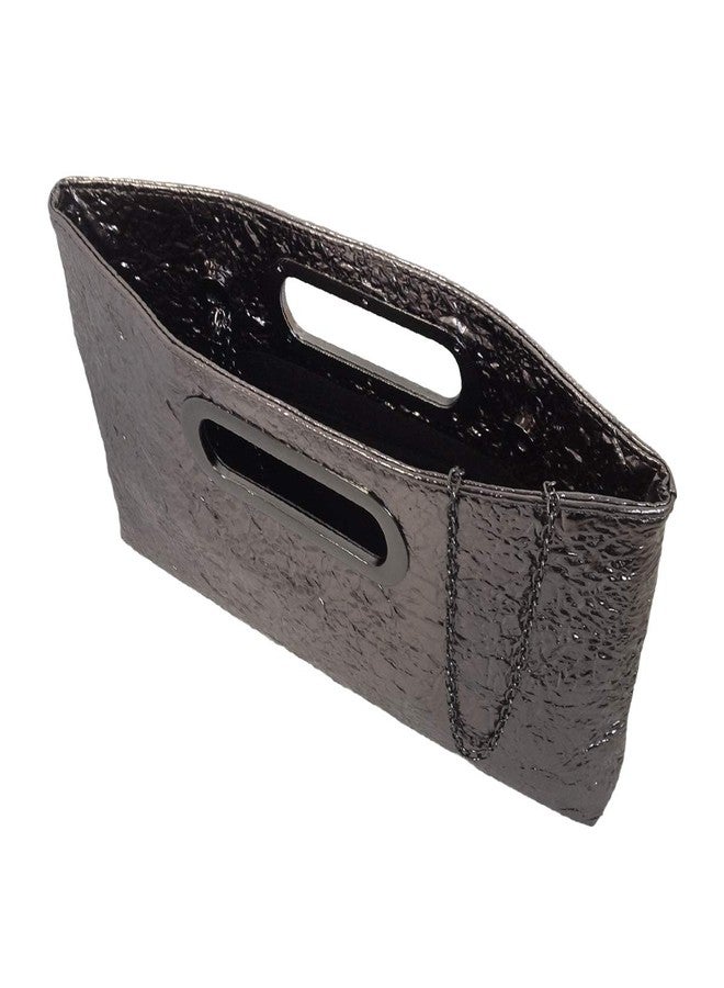 JNB Crushed Metallic Top Handle Clutch, Pewter - Image 4